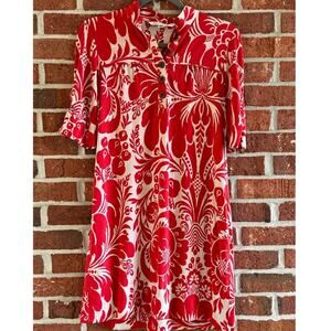 DVF Silk Floral Button Front Tunic – Red/Cream, Size 4